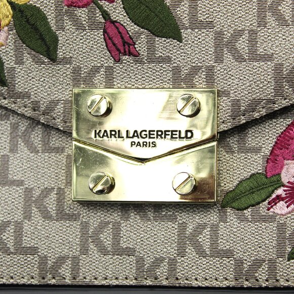 Karl Lagerfeld Paris Floral Embroidered Chain Link Crossbody Shoulder Bag - VGUC - Picture 2 of 14